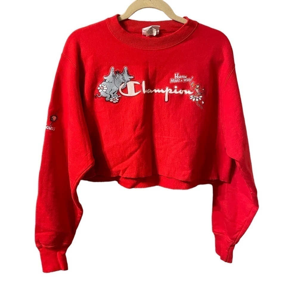 CHAMPION REVERSE WEAVE DR.SEUSS HORTON HEARS A WHO CROPPED SWEATSHIRT